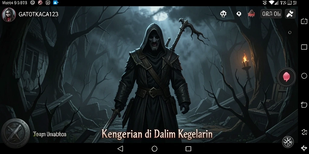 Gameplay mencekam GATOTKACA123 dengan suasana horor yang intens.