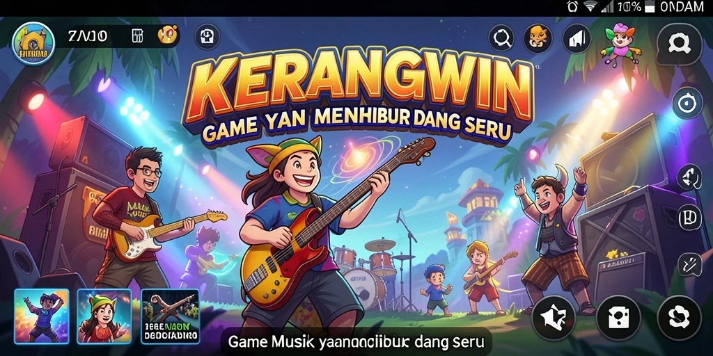 Tampilan gameplay KERANGWIN dengan musik yang menarik.