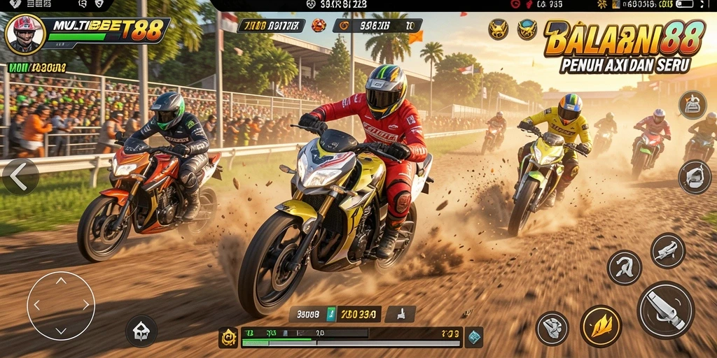Gameplay seru dengan balapan motor yang mendebarkan.